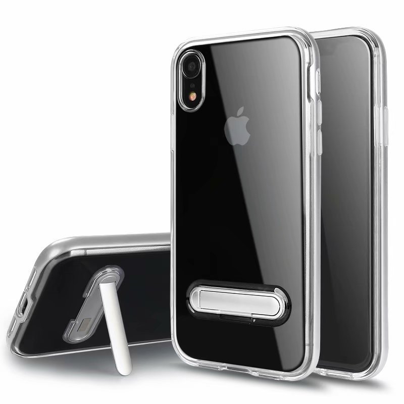 iPHONE Xr 6.1in Clear Armor Bumper Kickstand Case (Silver)